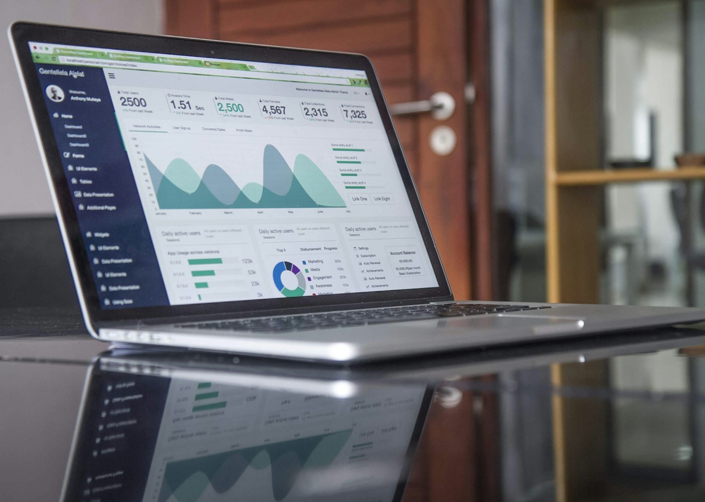 Laptop displaying business analytics charts