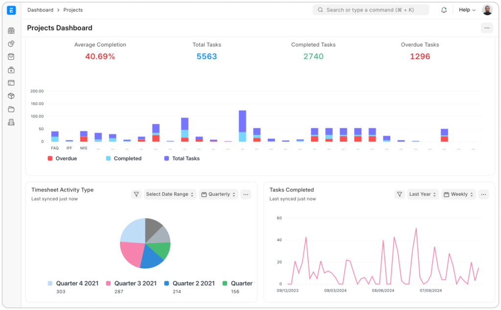 ERP software dashboard for connected business operations
